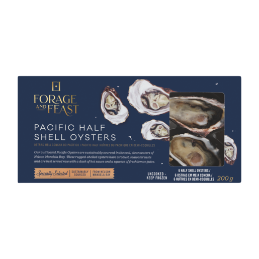 Forage And Feast Frozen Pacific Half Shell Oysters 200g