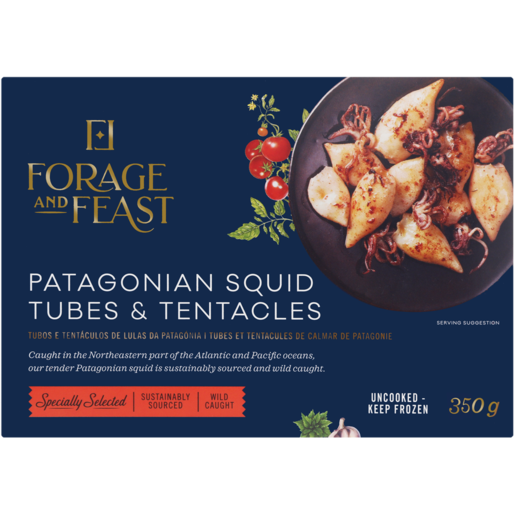 Forage And Feast Frozen Patagonian Squid Tubes & Tentacles 350g