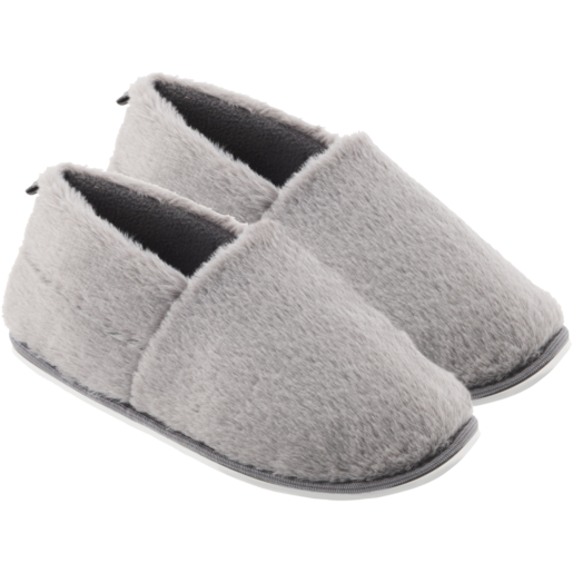 Light Grey Ladies Fur Stokie Slippers Size 3-8