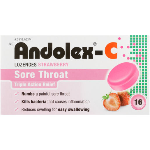 Andolex-C Strawberry Sore Throat Lozenges 16 Pack
