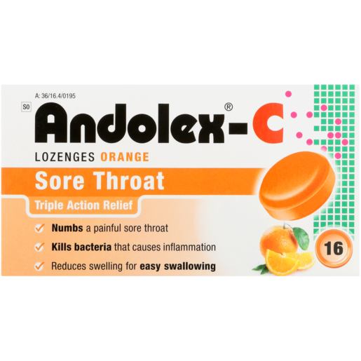 Andolex-C Orange Flavoured Sore Throat Lozenges 16 Pack