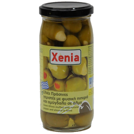 Xenia Green Olives Stuffed with Natural Pepper & Almond in Brine 355g 
