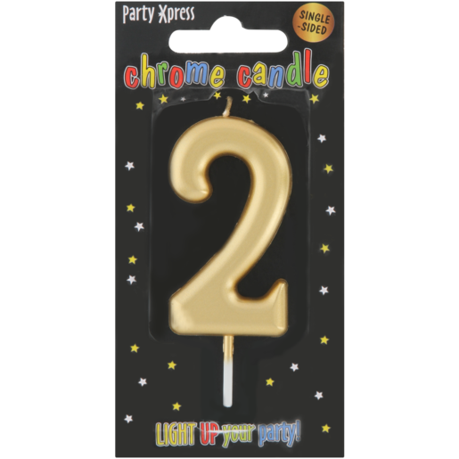 Party Xpress Gold Number 2 Chrome Candle