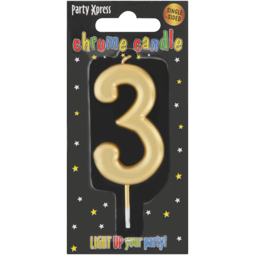 Party Xpress Metallic Gold Number 3 Chrome Candle
