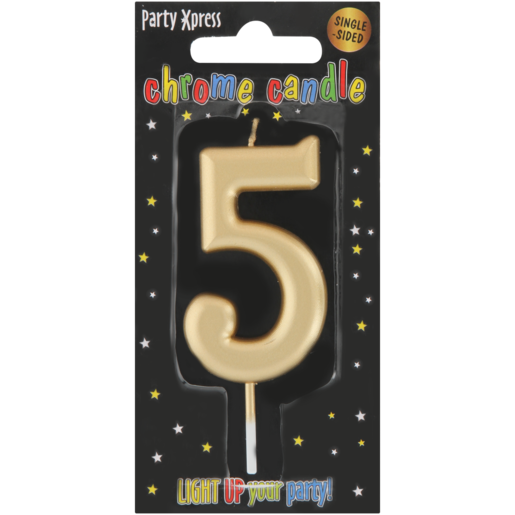 Party Xpress Metallic Gold Number 5 Chrome Candle