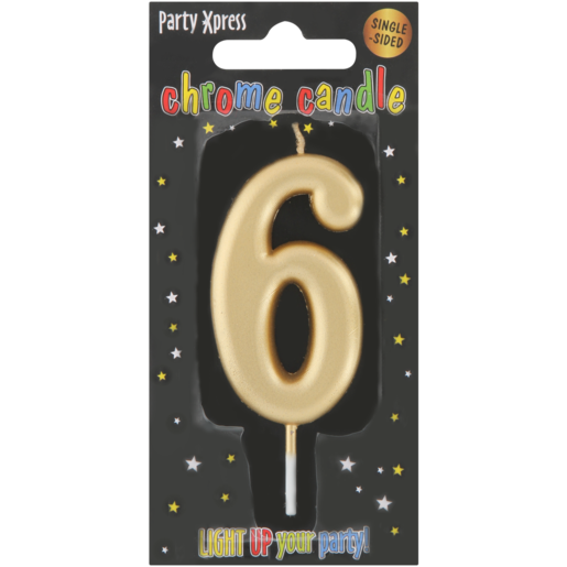 Party Xpress Metallic Gold Number 6 Chrome Candle