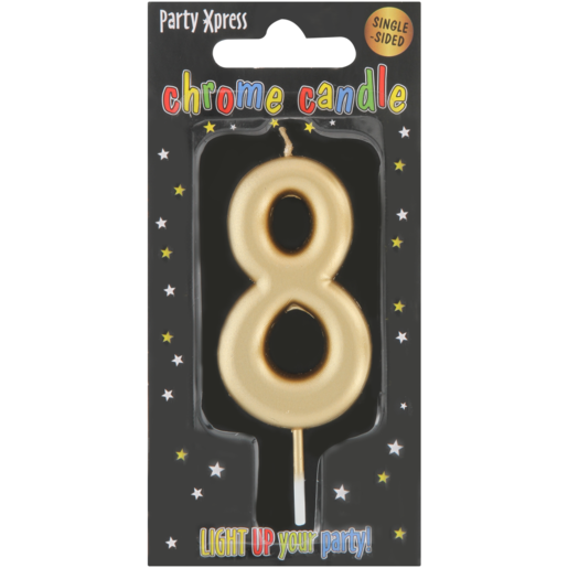 Party Xpress Metallic Gold Number 8 Chrome Candle