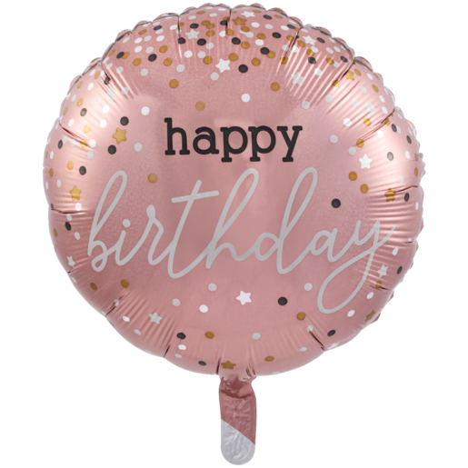 Grabo Balloons Rose Gold Confetti Happy Birthday Foil Balloon 45.7cm