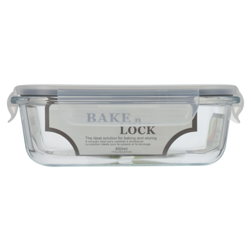 Bake n Lock Rectangular Glass Storage Container 650ml