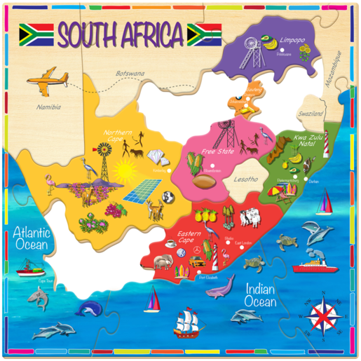 Wooden South African Map Puzzle Set 17 Piece