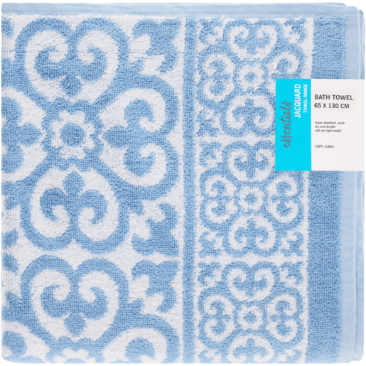 Essentials Blue Moroccan Jacquard Bath Towel 65 x 130cm