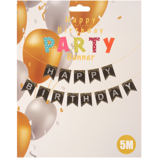 Party Xpress Black & Silver Happy Birthday Bunting 5m