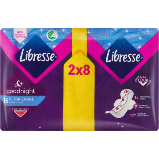 Libresse Ultra Large Winged Goodnight Sanitary Pads 2 x 8 Pack