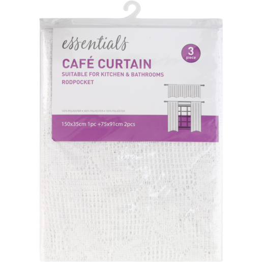 Essentials White Polyester Cafe Curtain 3 Piece