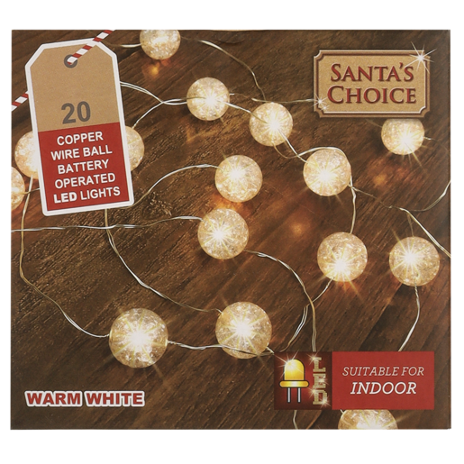 Santa's Choice Copper Ball Battery Operated LED Lights 20 Piece
