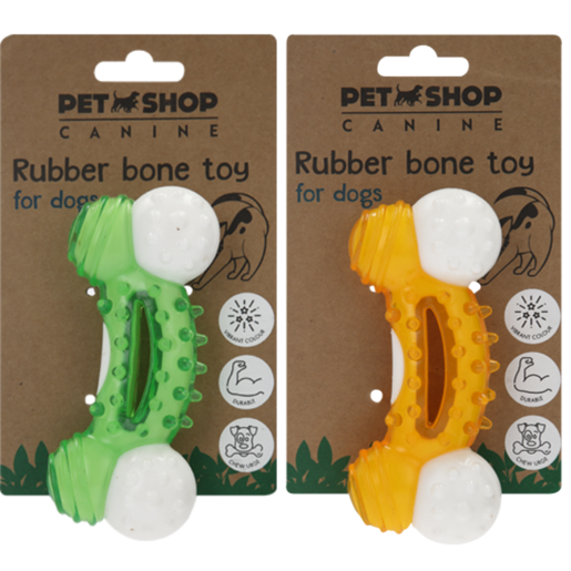Petshop Two Tone Rubber Bone Dog Toy (Colour May Vary)