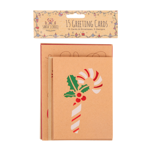 Santa's Choice Kraft Christmas Greeting Cards With Envelopes 15 Pack