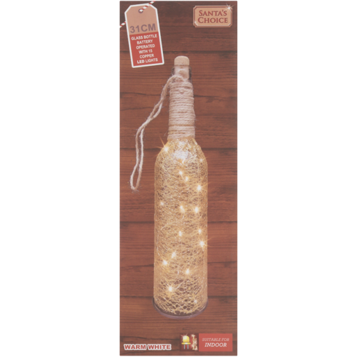 Santa's Choice Glass Bottle With Battery Operated 15 LED Light 31cm