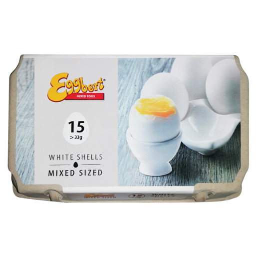 Eggbert White Shell Mixed Sized Eggs 15 Pack