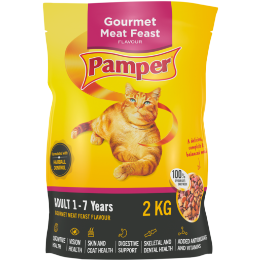 Pamper Gourmet Meat Feast Flavoured Cat Food Bag 2kg