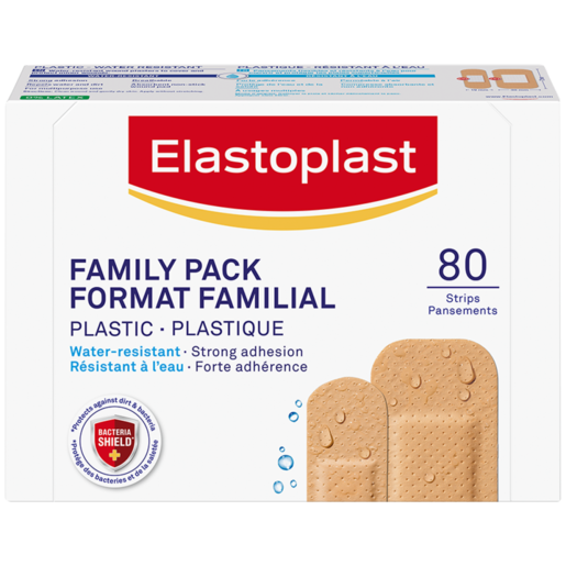 Elastoplast Plastic Water-Resistant Family Pack Strip Plasters 80 Pack
