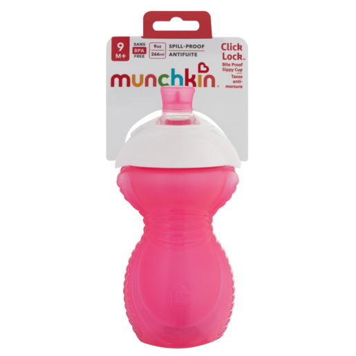 Munchkin Pink Click Lock Bite Proof 266ml Sippy Cup 9 Months +