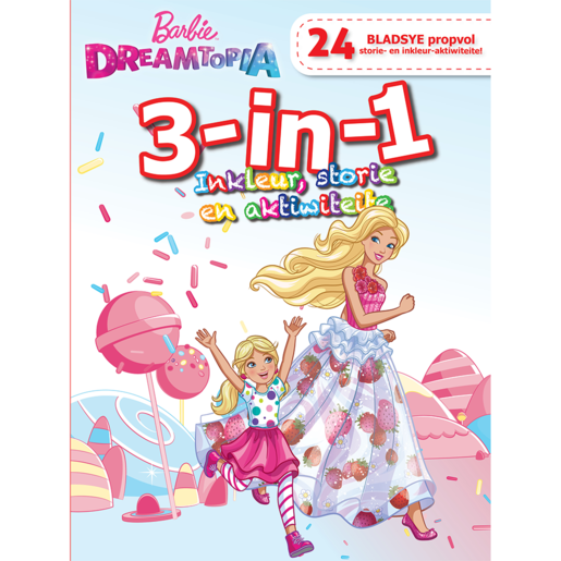 Barbie 3-In-1 Inkleur En Aktiwiteite Boek 24 Bladsye