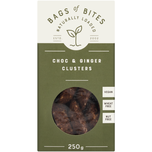 Bags Of Bites Naturally Loaded Choc & Ginger Clusters Bag 250g