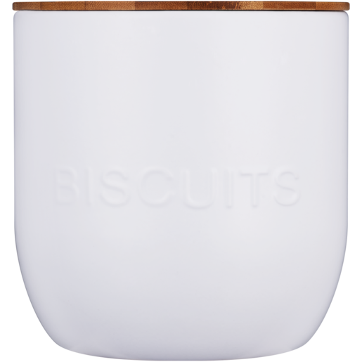 Embossed White Biscuit Tin with Bamboo Lid