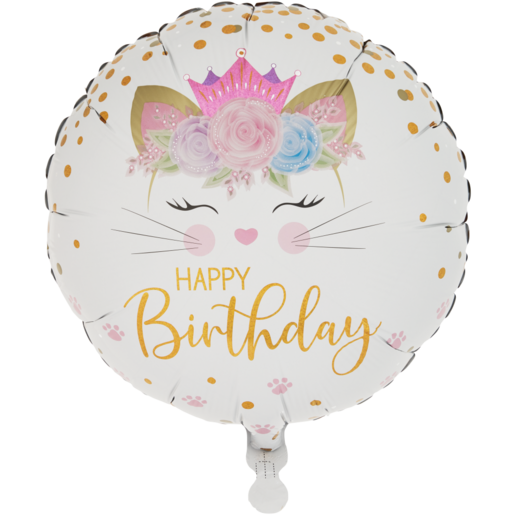 Oaktree Cat Crown Happy Birthday Foil Balloon 45.7cm