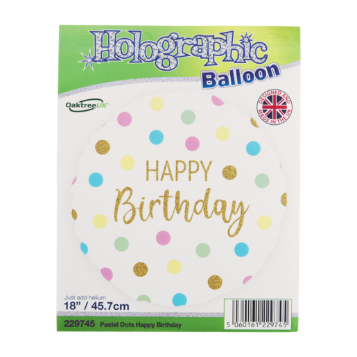 Oaktree UK Holographic Pastel Dots Happy Birthday Balloon 45.7cm
