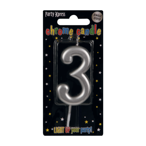 Party Xpress Metallic Silver Chrome Number 3 Candle