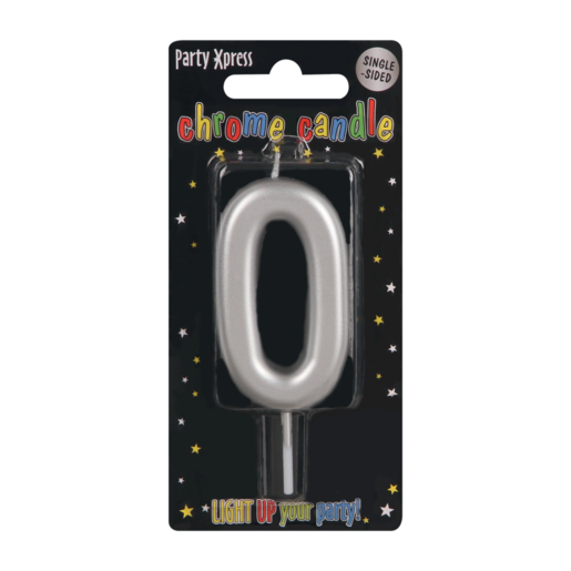 Party Xpress Metallic Silver Chrome Number 0 Candle