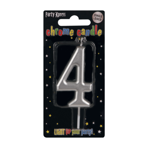 Party Xpress Metallic Silver Chrome Number 4 Candle