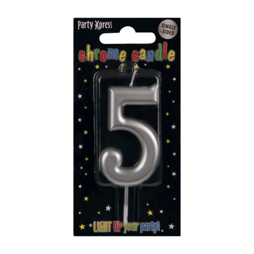 Party Xpress Metallic Silver Chrome Number 5 Candle