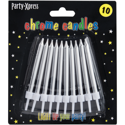 Party Xpress Metallic Silver Chrome Candles 10 Pack