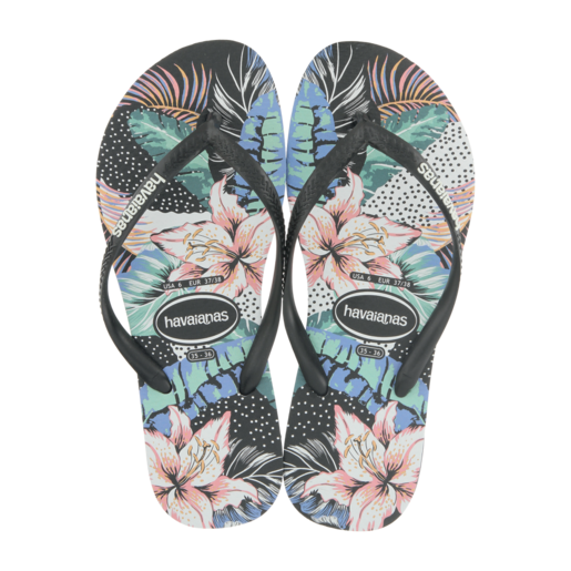 Havaianas Ladies Slim Sandals Floral Black Size 35/36
