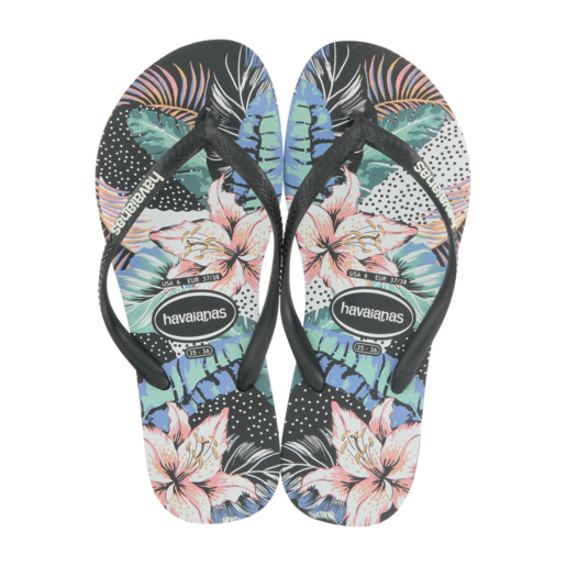 Havaianas Ladies Slim Sandals Floral Print Black Size 37/38