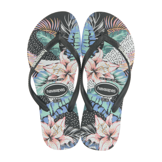 Havaianas Ladies Slim Sandals Floral Black Size 41/42