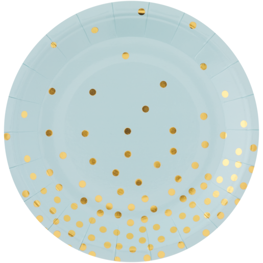 Occasions Light Blue & Gold Polka Dot Paper Side Plates 8 Pack