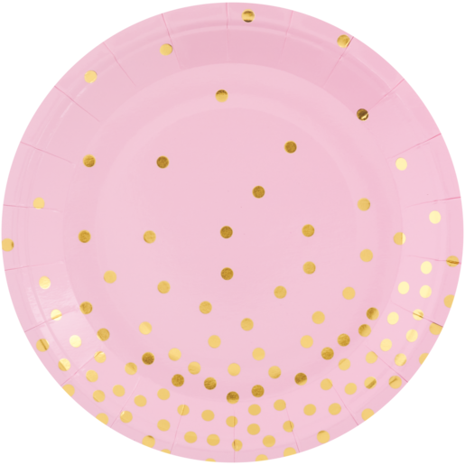 Occasions Light Pink & Gold Polka Dot Paper Side Plates 8 Pack