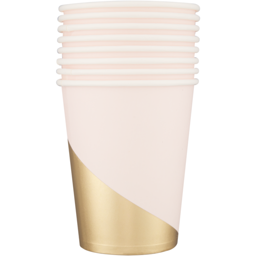 Occasions Light Pink & Gold Paper Cups 8 Pack