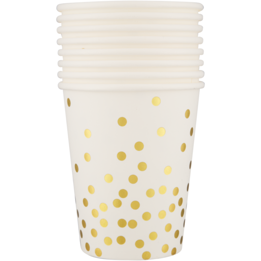 Occasions White & Gold Polka Dot Paper Cups 8 Pack