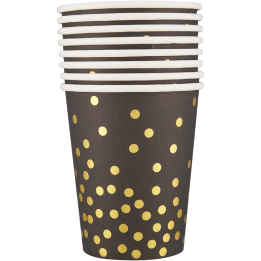 Occasions Black & Gold Polka Dot Paper Cups 8 Pack