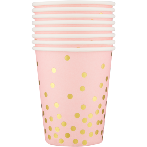 Occasions Light Pink & Gold Polka Dot Paper Cups 8 Pack