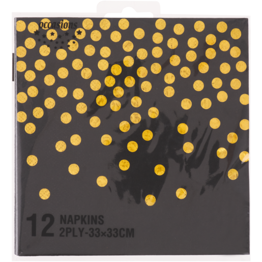 Occasions Black & Gold Polka Dot Lunch Napkins 33 x 33cm 12 Pack