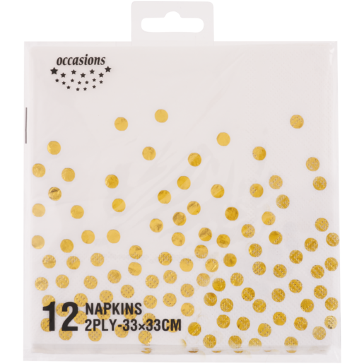 Occasions White & Gold Polka Dot Lunch Napkins 33 x 33cm 12 Pack