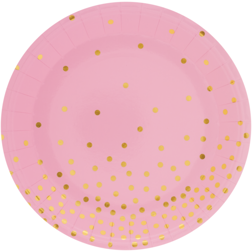 Occasions Pink & Gold Polka Dot Paper Dinner Plates 8 Pack