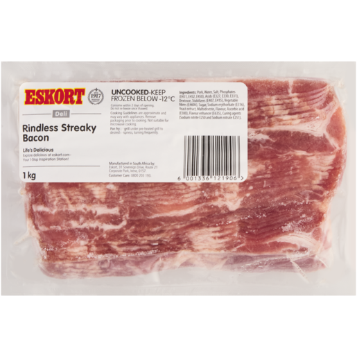 Eskort Frozen Rindless Streaky Bacon 1kg