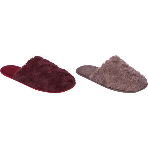 Ladies Bound Edge Rose Fur Mule Slippers Size 3-8 (Assorted Sizes - Single Pair​)